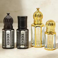 Botol Minyak Parfum Arab Oud Kosong Bentuk Oktagonal 3ml 6ml 10ml, Aromaterapi, Lapisan Elektroplating Emas, Botol Roll-on dengan Tutup Mahkota Emas