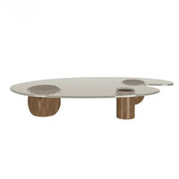Table Basse Moderne pour Salon, Design Nordique en Bois avec Plateau en Verre Transparent