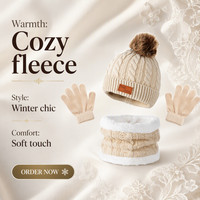Conjunto de Gorro, Bufanda y Guantes de Punto Trenzado Jacquard para Niños, Estilo Europeo Americano, 100% Poliéster, con Pompón, Cálido para Invierno, con Logotipo Personalizado
