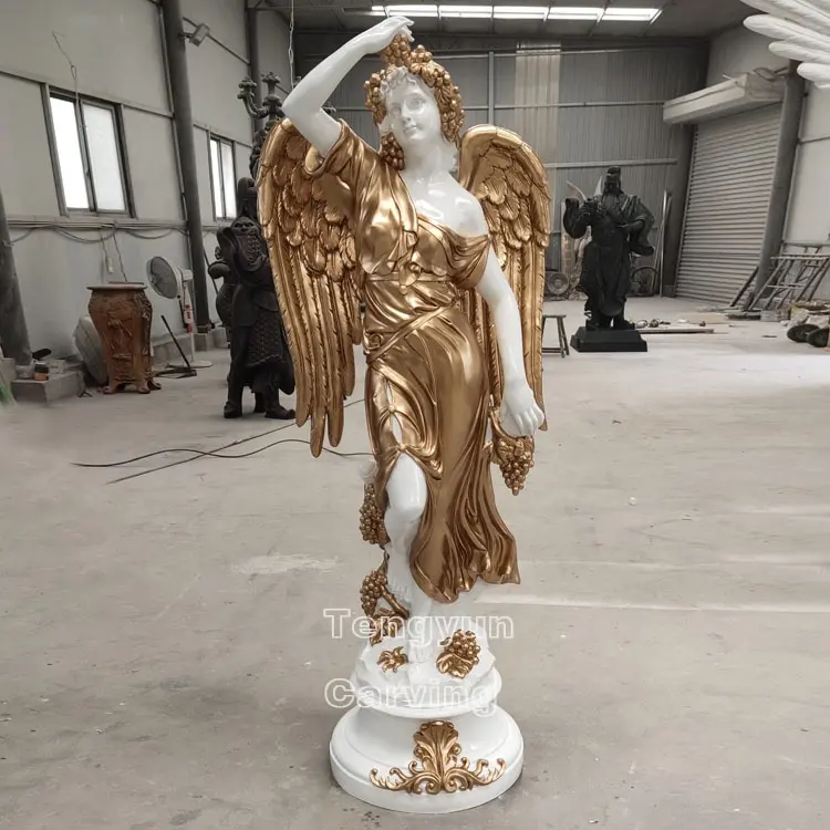 Лидер продаж, статуя из стекловолокна в натуральную величину, золотой ангел с крыльями, скульптура