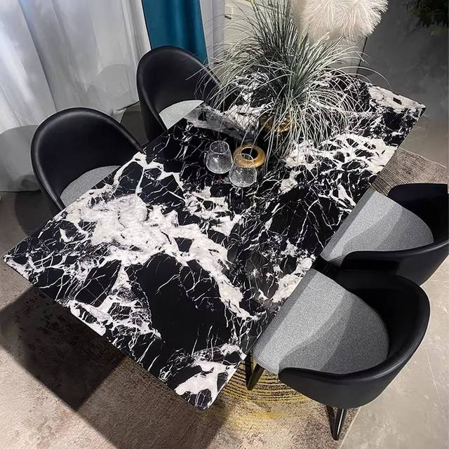 Luxury Italian Sintered Stone Dining Table 6-Seater Square Kitchen Table Set with Metal Legs for Villa