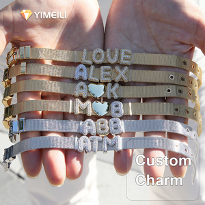 YIMEIL & DIY Personnalisé – Bracelet à <span class=keywords><strong>Lettres</strong></span> Bulles en Zircon A-Z (26 <span class=keywords><strong>Lettres</strong></span>) avec Chaîne – Combinaison Nom Personnalisé – Combinaison Libre - Product Image 1