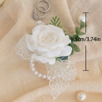 Aksesori Pesta Pengiring Pengantin Pernikahan Boutonniere Korsase Pergelangan Tangan Bunga Kain Buatan Tangan Biru Ungu Merah Muda Gading