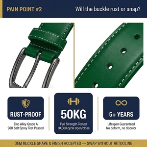 Ceinture de baseball personnalisable flexible en cuir PU vert foncé sans bouffée, ceinture de sport décontractée, accessoires de golf professionnels OEM ODM - Product Image 3