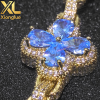 Collar Unisex de Hip Hop con Baño de Oro de 18K, Cobre con Circonitas, Diseño de Trébol de Cuatro Hojas y Eslabones Cubanos Esféricos, 24/18 Pulgadas