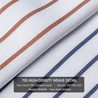 Tissu de chemise rayé teint en fil 100 % coton 70S 200*100 haute densité, finition ammoniac liquide, tissé pour chemises habillées pour hommes