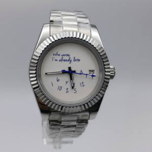 Montres de collection pour hommes en acier inoxydable NH35, style designer, cadran blanc, lunette cannelée, date, pour ceux qui s'en fousent, j'ai déjà le temps de perdre. - Product Image 3