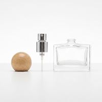 Flacon de parfum en verre de 30 ml, côtés concaves, design de cadre intérieur, verre épais, bouchon sphérique en bois, exquis, rechargeable, vide, gratuit