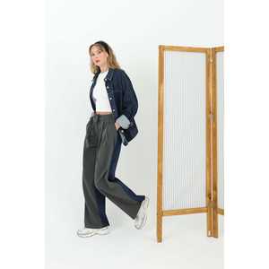 Pantalones Anchos de Mujer, Tejidos en la Parte Delantera y Vaqueros en la Parte Trasera, Color Azul Antracita, Cintura Media, Transpirables - Product Image 6