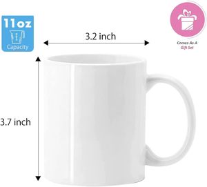 Mug en porcelaine blanche de 11 oz pour sublimation, côtés droits, design minimaliste, compatible lave-vaisselle, emballage cadeau pour boissons chaudes/froides - Product Image 2