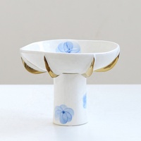 Plateau décoratif moderne pour la maison Centre de table Assiette en céramique émaillée peinte à la main Support bleu blanc pour bol Plateaux décoratifs