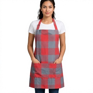 Tablier classique en PVC tissé réutilisable sans manches, motif écossais rouge personnalisé, tablier à bretelles réglables pour usage quotidien - Product Image 1
