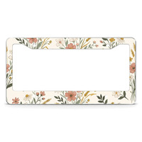 Support de plaque d'immatriculation personnalisé en aluminium avec impression de fleurs sauvages, décoration de voiture bohème florale, 31 x 16 cm