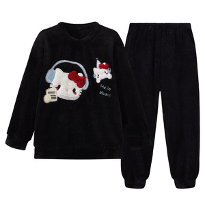 Pyjamas pour femmes, hiver, en peluche épaisse, pull à col rond, double poche, dessin animé, vêtements de maison, pyjamas, style Internet Red - Product Image 5