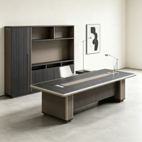 Bureau de direction moderne de luxe en forme de L, table de patron en bois avec armoire latérale