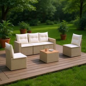 Ensemble de canapés de jardin en rotin beige 4 places, mobilier d'extérieur contemporain, résistant aux intempéries, structure en osier - Product Image 2