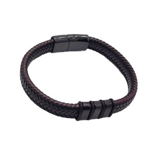 Pulsera de Cuero y Acero Inoxidable para Hombre, 7.5, 8.5, 9 Pulgadas, Cierre Magnético, Patrón Geométrico, Joyería para Uso Diario - Product Image 3