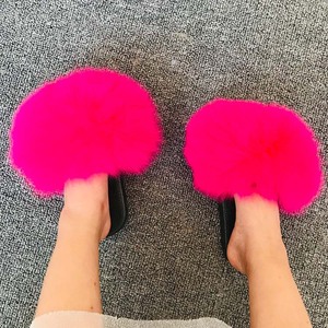 Fluffy Slippers Children Flip Flops Girls Real Fox Fur Slipper Kids Summer Home Indoor Flats Child Sandals Fuzzy Furry <strong>Baby</strong> <strong>Sho</strong> - Product Image 3