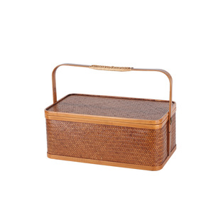 Handmade <b>Bamboo</b> Woven Basket Rectangle With Lid Storage Box For Tea Set Kitchen Use Food <b>Container</b> Multifunctional Gift - Product Image 5