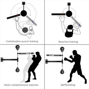 Barre <span class=keywords><strong>de</strong></span> réaction murale en acier avec revêtement PU pour entraînement <span class=keywords><strong>de</strong></span> <span class=keywords><strong>boxe</strong></span>, avec ou sans balles (simples ou doubles), rotation à 360°, installation facile - Product Image 5