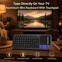 Mini clavier Bluetooth avec pavé tactile, clavier compact avec pavé tactile, double mode Bluetooth 2.4G, cadre en alliage d'aluminium, compact et portable