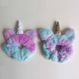Arco Iris <span class=keywords><strong>unicornio</strong></span> Scrunchie oreja tocado brillante oro plata lentejuelas lindo cerdo Colon Scrunchie dulce estilo - Product Image 2