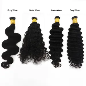 Ondulado extensão de cabelo para mulheres negras, cabelo ondulado pré-amarrado com queratina brasileira