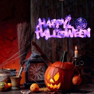 Luces LED de cadena con patrón de calabaza, gato y castillo de Halloween, luz blanca cálida para ventana, luces colgantes para decoración de fiestas - Product Image 4