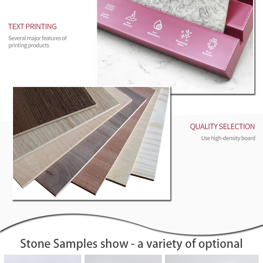 Tsianfan Factory Custom Countertop Stone Sample Display Racks Ceramic Granite Desk Stand Tiles Quartz Table Top Wooden Display