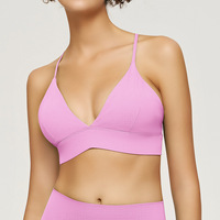 Soutien-gorge de sport en gros, haute élasticité, col en V, fines bretelles, dos croisé, large bande sous-bustier, gilet de yoga absorbant les chocs pour femmes