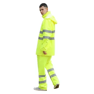 Work Wear Safety raincoat Hivis Flame Retardant Anti-static Waterproof 300d Oxford Reflective Raincoat Jacket Men