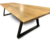 Table à manger industrielle en bois de chêne en dalle de planche trapézoïdale 2 pièces avec pieds en fer noir Table de salle à manger en bois de chêne massif