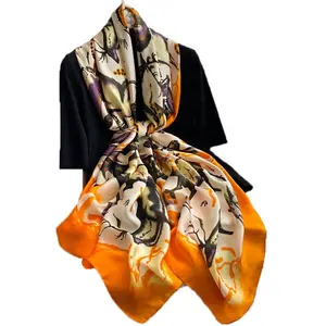 Écharpe en soie avec LOGO personnalisé pour femme, accessoire Design de marque de luxe, avec impression numérique 100%, vente en gros