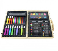 Ensemble de 68 crayons de couleur et de feutres aquarelles en boîte en bois pour enfants, pour dessin, peinture, art, cadeau scolaire