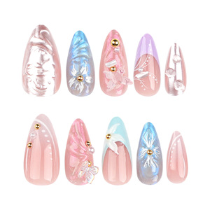 24 <span class=keywords><strong>Uñas</strong></span> Postizas de Verano, Cobertura Completa, Forma Almendrada Mediana, Color <span class=keywords><strong>Azul</strong></span> <span class=keywords><strong>Pastel</strong></span> <span class=keywords><strong>y</strong></span> <span class=keywords><strong>Rosa</strong></span>, con Diseño 3D de Colas de Sirena <span class=keywords><strong>y</strong></span> Flores, Estilo Fresco Costero, Reutilizables - Product Image 4