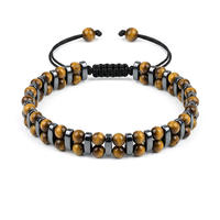 Bracelet perlé fait main en corde tressée double rangée Œil de tigre et Onyx noir, style européen et américain, fabriqué à Yiwu, pour le marché transfrontalier