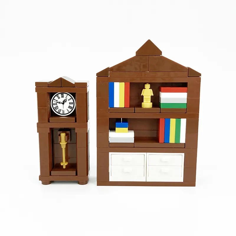 MOCアクセサリーハウス本棚と時計DIYゲームモデルビルディングブロックレンガおもちゃギフト