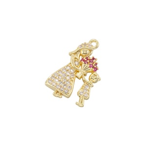 Pendentif en cuivre JINYUAN Spirale Trèfle Déesse Zircon, Breloques Mains Entrelacées (Grande main tenant petite main) pour la Fête des Mères, pour la fabrication de bijoux - Product Image 3