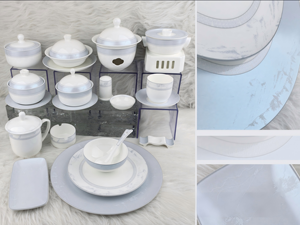 Service de table en porcelaine fine 45% de haute qualité, motif paysage en tuiles de couleur encre, bordure argentée faite à la main, pour hôtels 5 étoiles, restaurants et mariages - Product Image 2