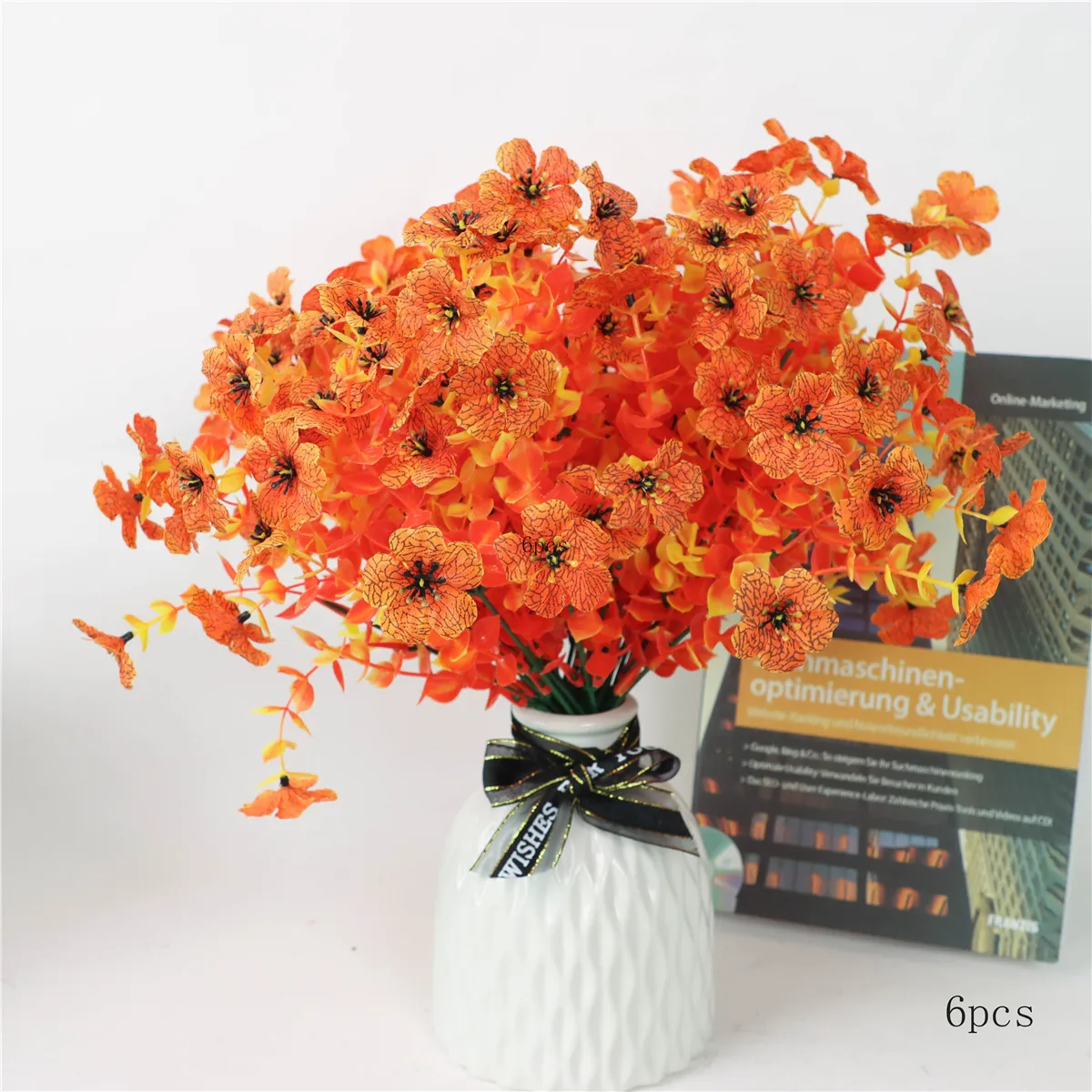 Keine Verblassung Outdoor-Boxenholz-Sträucher orange Plastik Herbstblume für Veranda Terrasse Thanksgiving
