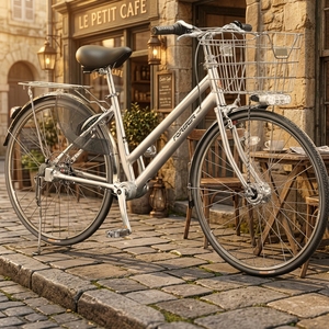 Vélo Urbain Adulte 26 Pouces en Aluminium, 3 Vitesses, Transmission par Arbre, Cadre Rigide, Freins V-Brake Doubles, Sans Chaîne, Panier, Léger, Style Vintage ZXC-105 - Product Image 2