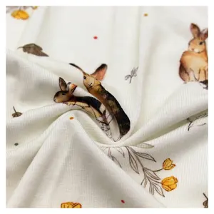 Factory Wholesale Rabbit Leaf Printed Breathable Anti-bacteria 100% Bamboo Fiber Jersey Knit Fabrics For Clothing