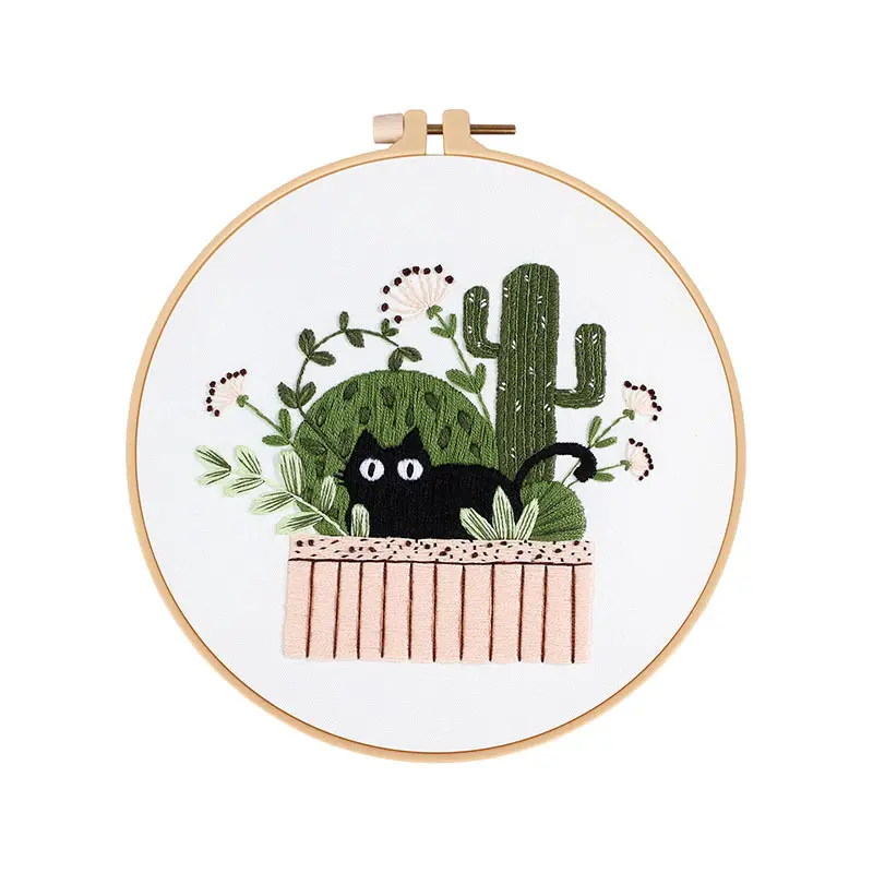 ホット販売ポット植物パターン刺EmbroideryキットDIY縫製工芸品かわいい猫パターン刺embroideryキット猫