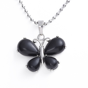 Vendita calda 24*30MM collana pendente in metallo con pietra preziosa di onice nera in pietra di cristallo personalizzata per donne ciondoli collana regalo - Product Image 1