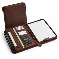 Portafolio de Cuero A4 con Cierre y Asa, con Calculadora, Bolsa para Documentos de PU Encerado Premium, Organizador de Negocios, con Logotipo Personalizado