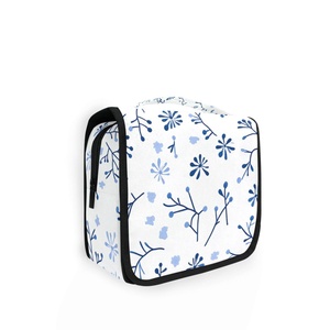 Blue Flowers Patterns Portable <b>Storage</b> Bag <b>Toiletries</b> Organizer Women Zipper Waterproof Hanging Travel Wash Pouch Bag - Product Image 1