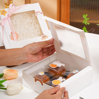 Boîte d'emballage en kraft blanc pour pâtisserie, cupcakes, desserts, biscuits, boîte cadeau alimentaire en carton avec fenêtre, logo personnalisé