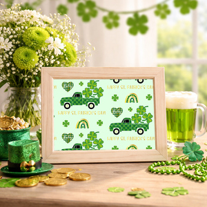 St Patricks Day gift wrapping <b>paper</b> Green cartoon car with four <b>leaf</b> clover pattern Double sided printing customizable - Product Image 5