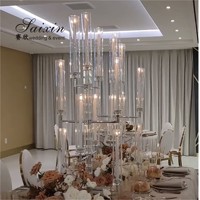 Élégant chandelier en cristal à 9 bras, argenté, décoratif, en verre, pour centre de table événementiel