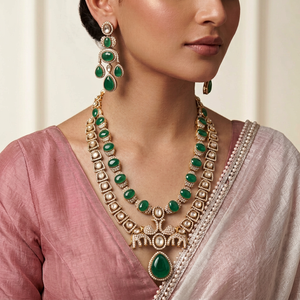 Elegant Gold Plated <b>Statement</b> <b>Necklace</b> With Green Jade And Imitation Pearl Beads For Women Wedding Jewelry - Product Image 1